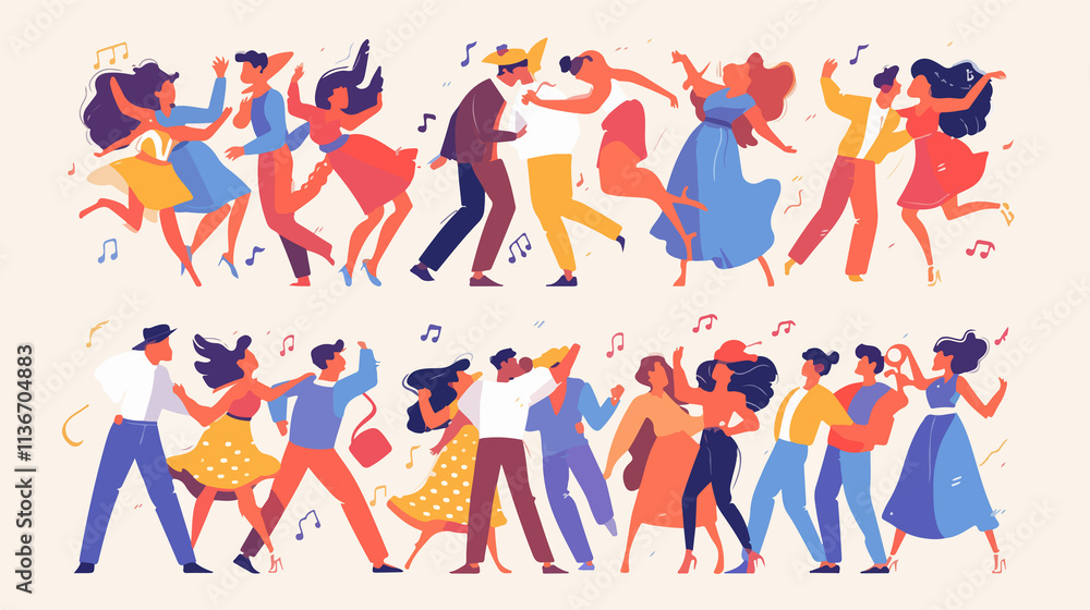 Joyful Flat Dancing People - Diverse Kids and Adults Celebrating Together Joyful Flat Dancing People - Diverse Kids and Adults Celebrating Together
