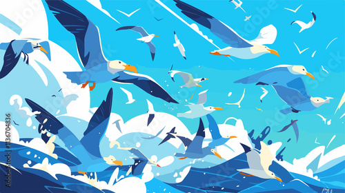 Flat Sea Birds Banner Poster Template Design