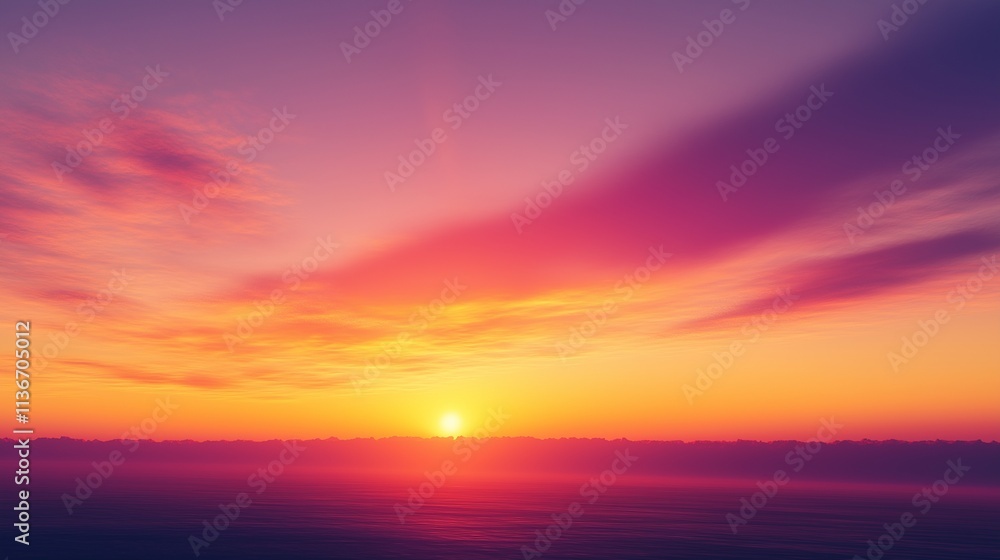 Vibrant sunrise with a gradient of warm oranges, pinks, and purples blending into the sky over the horizon, illuminating the scene. Vibrant sunrise with a gradient of warm oranges, pinks, and purples blending into the sky over the horizon, illuminating the scene.