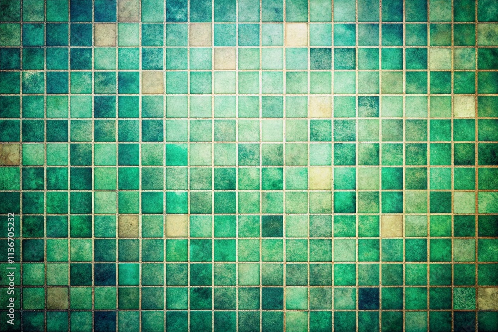 Fototapeta premium Vintage Style Photography of a Gradient Green and Blue Square Background Featuring an Abstract Mosaic Pattern Composition in 3D Illustration for Artistic Design Projects
