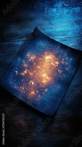 Flat art depiction glowing battle map Strategic Glowing War Map Ancient Maps and Scrolls Flat Art Battle Layout Tactical Map with Terrain Illuminated War Strategy Map photo