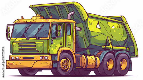 Garbage Truck Vector Line Icon on White Background