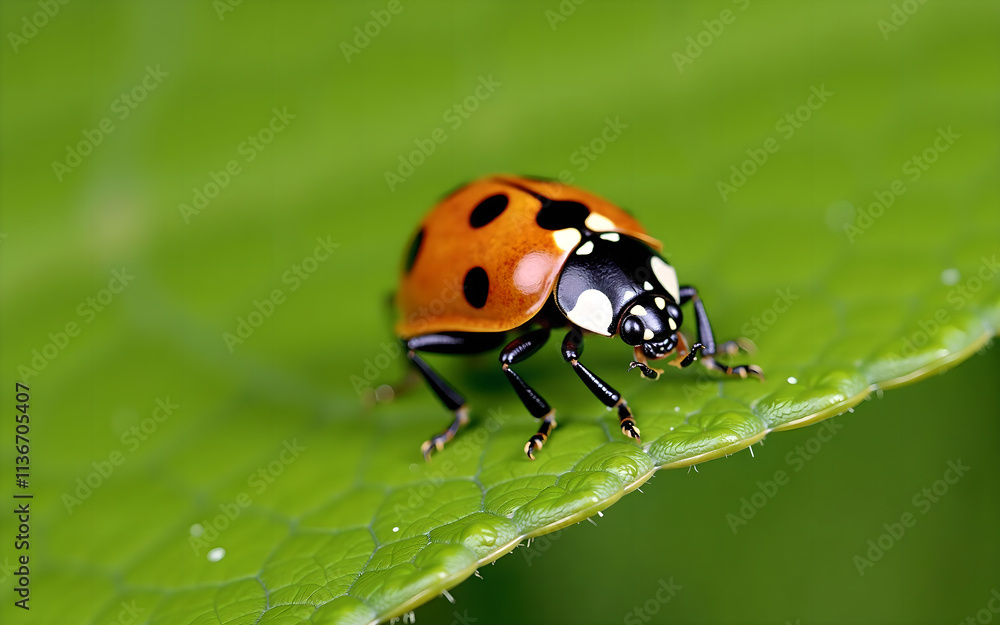 Fototapeta premium Macro Shot of a Ladybug on a Leaf