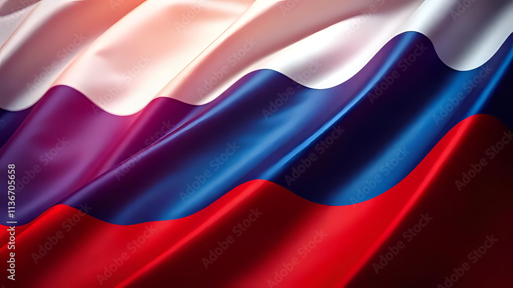 Fototapeta premium The Russian flag billows in the wind. Ai Generated.