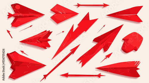 3D Glossy Red Arrows Isolated on White Set for Web Design photo