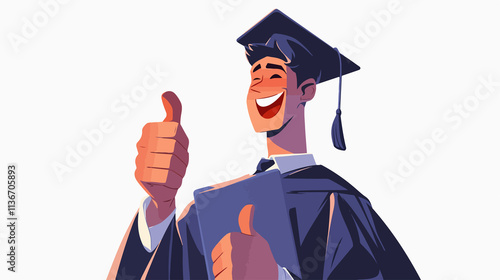 Happy Graduate Showing Thumb Up Sign Vector Illustration