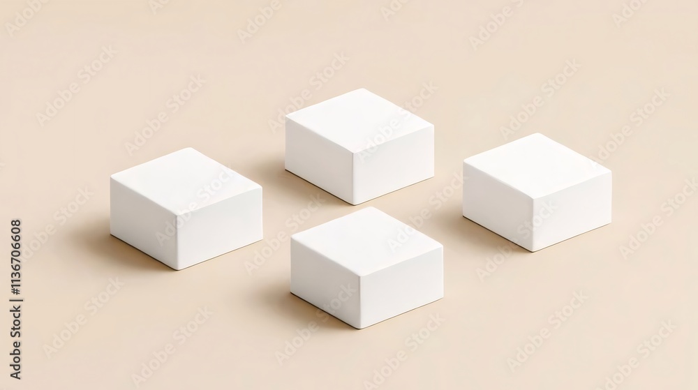 Four white cubes on beige background. Four white cubes on beige background.