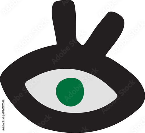Occhio verde con contorni marcati neri e due antenne