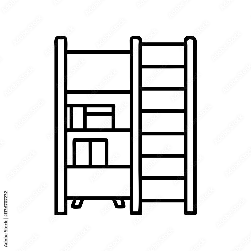 bookcase ladder icon, book lovers day line art, book lovers day icon - simple black line art icon of bookcase ladder, for book lovers day celebrations. book lovers day vector art. bookcase ladder icon, book lovers day line art, book lovers day icon - simple black line art icon of bookcase ladder, for book lovers day celebrations. book lovers day vector art.