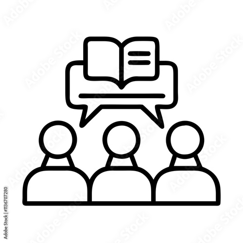 book club meeting icon, book lovers day line art, book lovers day icon - simple black line art icon of book club meeting, for book lovers day celebrations. book lovers day vector art.