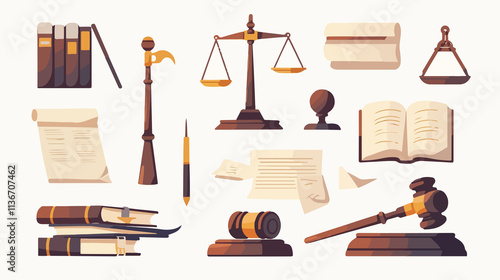 Professional Law Consulting and Legal Compliance Vector Icons for Policy Analysis