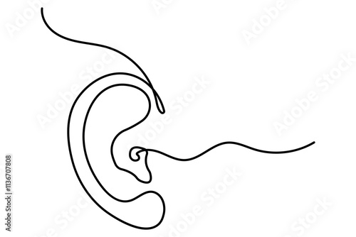 Human ear continuous one line drawing and  minimalist outline vector icon