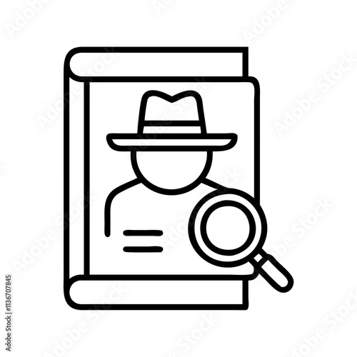 detective novel icon, book lovers day line art, book lovers day icon - simple black line art icon of detective novel, for book lovers day celebrations. book lovers day vector art.