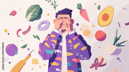 Man Experiencing Food Allergy Symptoms to Fish Products