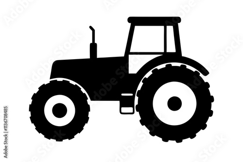 Green tractor with big wheels isolated on white background