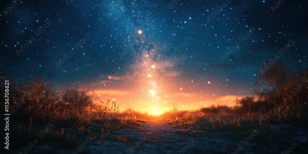 A breathtaking starry sky glowing over a serene field. A stunning view that blends natural beauty with celestial wonder. Perfect for astronomy and landscape photography A breathtaking starry sky glowing over a serene field. A stunning view that blends natural beauty with celestial wonder. Perfect for astronomy and landscape photography