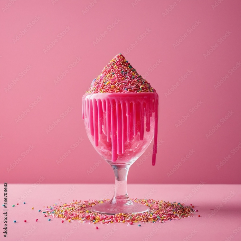 Pink Dripping Glaze with Sprinkles, Background, Dessert, Candy Pink Dripping Glaze with Sprinkles, Background, Dessert, Candy