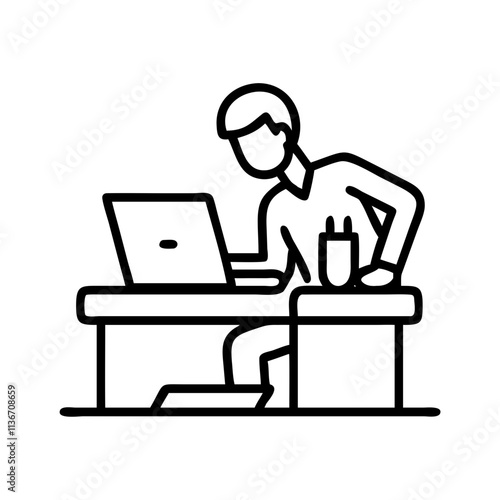 novelist at work icon, book lovers day line art, book lovers day icon - simple black line art icon of novelist at work, for book lovers day celebrations. book lovers day vector art.