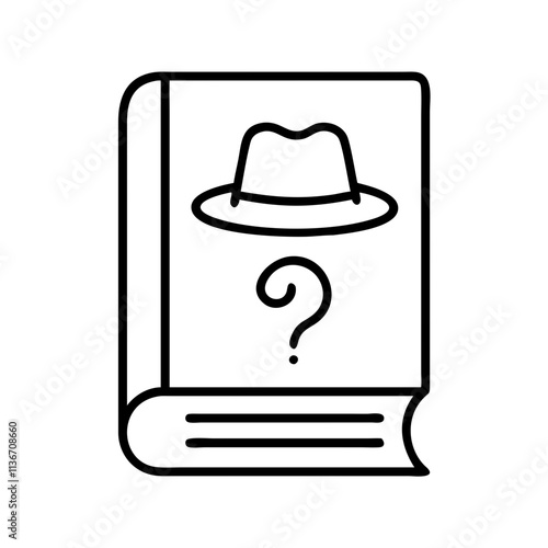 mystery novel icon, book lovers day line art, book lovers day icon - simple black line art icon of mystery novel, for book lovers day celebrations. book lovers day vector art.