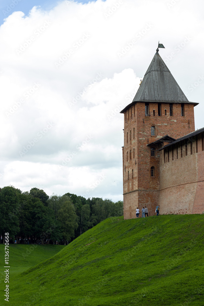 The Kremlin of Veliky Novgorod on a green field The Kremlin of Veliky Novgorod on a green field