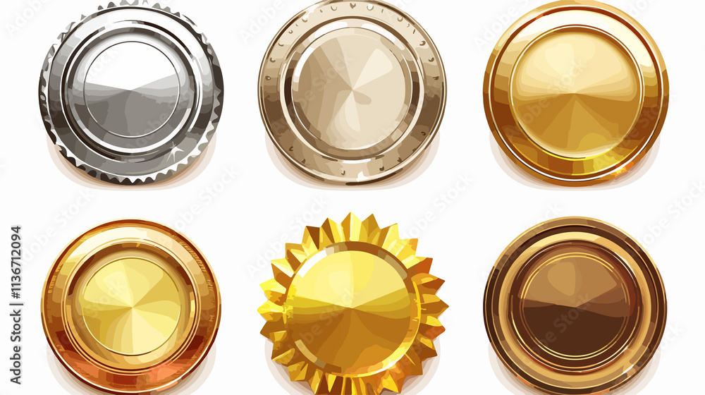 Polished Gold Silver Bronze Round Empty Medals Coins Polished Gold Silver Bronze Round Empty Medals Coins