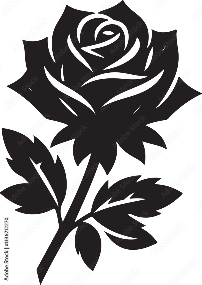Obraz premium Rose Silhouette, Rose vector, Rose icon, Rose vector illustration design