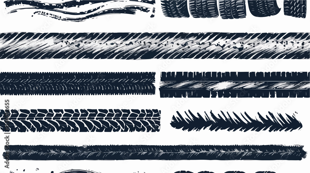 Obraz premium Seamless Tire Tracks Tread Marks Vector Set for Graphic Design Projects