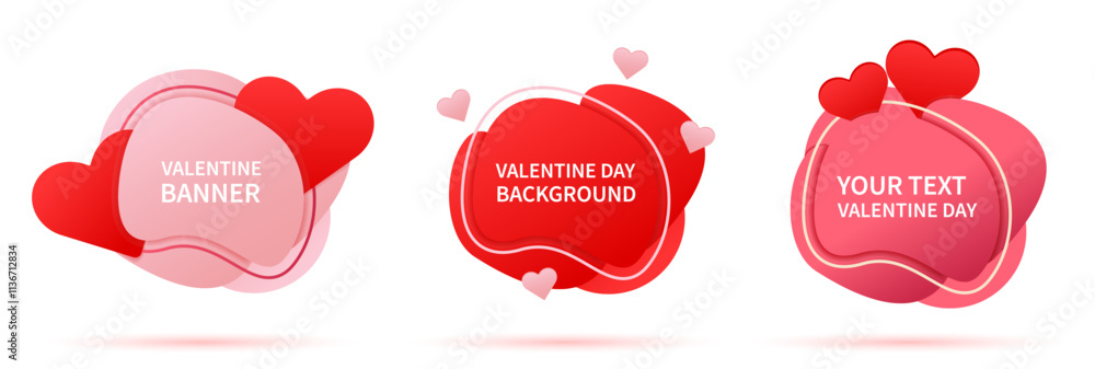 Valentine day abstract background set. Love backgrounds with hearts for text or logo. Romantic banner. Modern graphic elements in red and pink color Valentine day abstract background set. Love backgrounds with hearts for text or logo. Romantic banner. Modern graphic elements in red and pink color