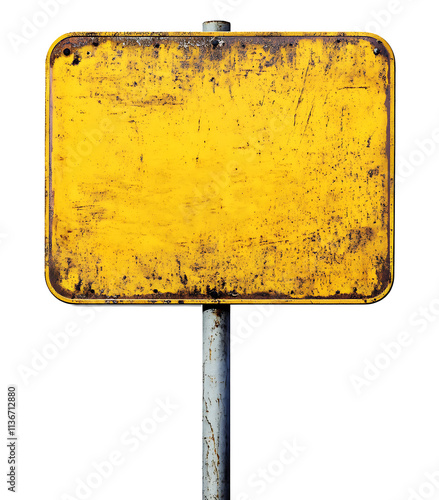 Blank old yellow road sign isolated on transparent background photo