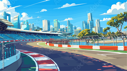 Empty Race Track Circuit in Singapore During Daytime