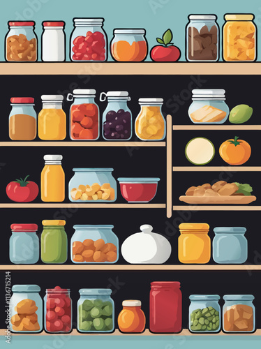 pantry shelf with foods vector illustration