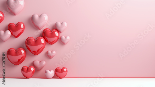 A wall with a pink background and a bunch of red hearts
