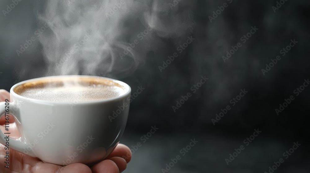 A person holding a cup of coffee with steam coming out of it A person holding a cup of coffee with steam coming out of it