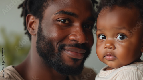 Black African American Dad Father Parent with His Adorable Newborn Infant Baby, Tender Moment of Parenthood