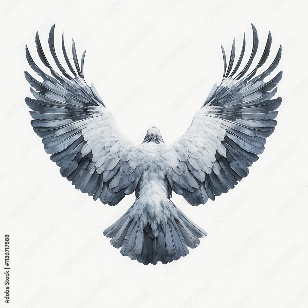 A little tit bird in flight, wings fully extended and feathers puffed, captured against a white, isolated backdrop A little tit bird in flight, wings fully extended and feathers puffed, captured against a white, isolated backdrop