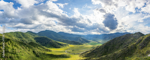 Beautiful view of the valley from the Chike Taman pass. Chuisky tract (or Chuya Highway), Altai republic, Russia photo