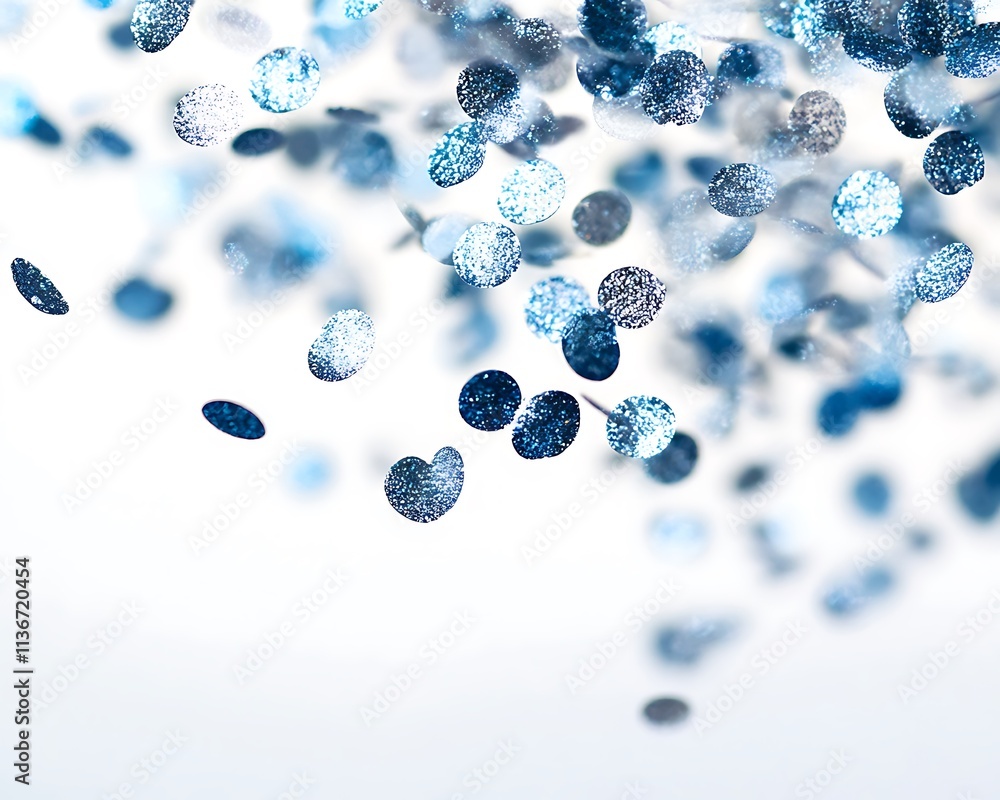 Confetti sparkles in shades of blue and silver, floating over a clean and minimalistic white gradient background. Confetti sparkles in shades of blue and silver, floating over a clean and minimalistic white gradient background.