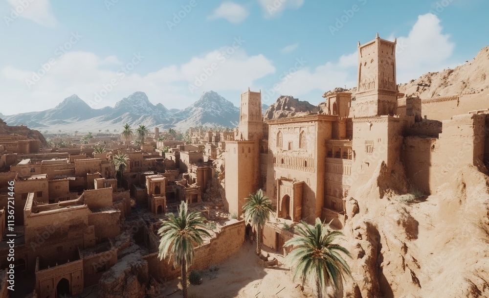 Fototapeta premium In Ouarzazate, a city in south-central Morocco, there are many buildings