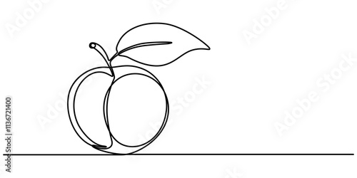 Plum vector illustration. One line drawing art illustration with lettering organic plum, Plum fruit in continuous line art drawing style. Minimalist black line sketch on white background. Pro Vector. 