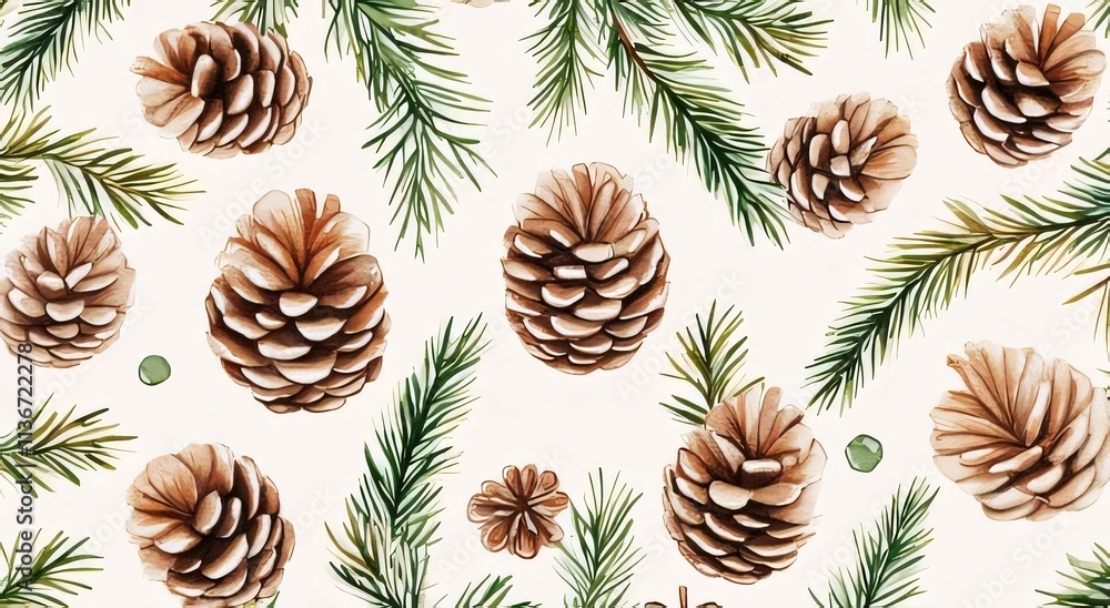 Pine cones, branches, repeating pattern. Pine cones, branches, repeating pattern.