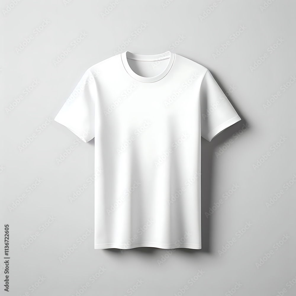 Blank White T-Shirt Against a Light Gray Background Blank White T-Shirt Against a Light Gray Background