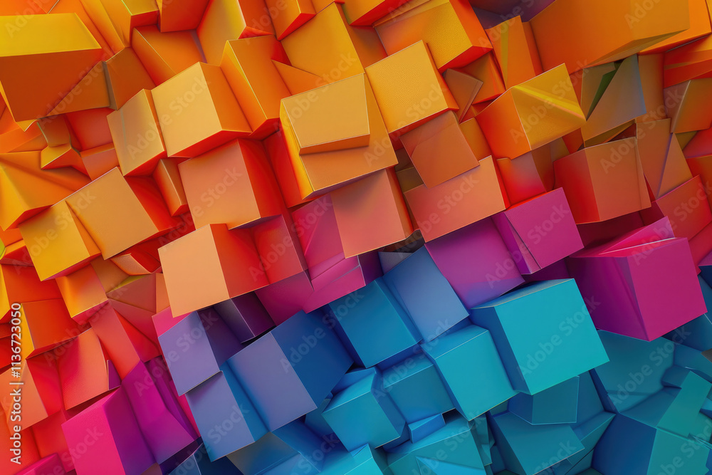 The vibrant composition of 3D cubes showcases a seamless combination of orange, pink and blue hues. Blocks are stacked and layered to create dynamic visual depth and texture. The vibrant composition of 3D cubes showcases a seamless combination of orange, pink and blue hues. Blocks are stacked and layered to create dynamic visual depth and texture.