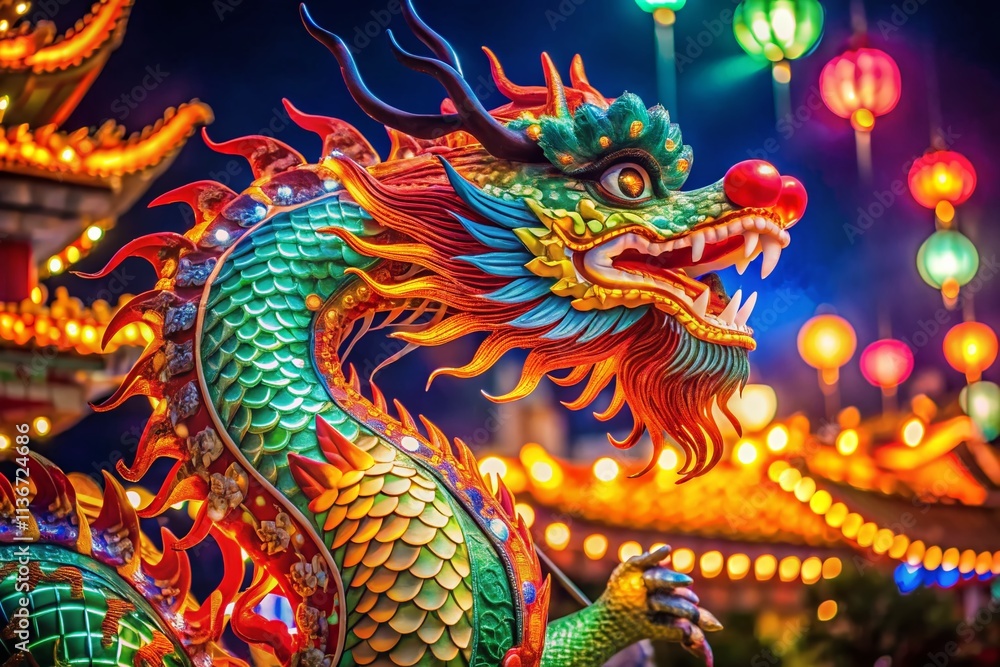 Vivid Dragon: A Stunning Chinese Artwork in Low Light Photography, Capturing the Essence of Traditional Artistry with a Modern Twist and Ethereal Glow Vivid Dragon: A Stunning Chinese Artwork in Low Light Photography, Capturing the Essence of Traditional Artistry with a Modern Twist and Ethereal Glow