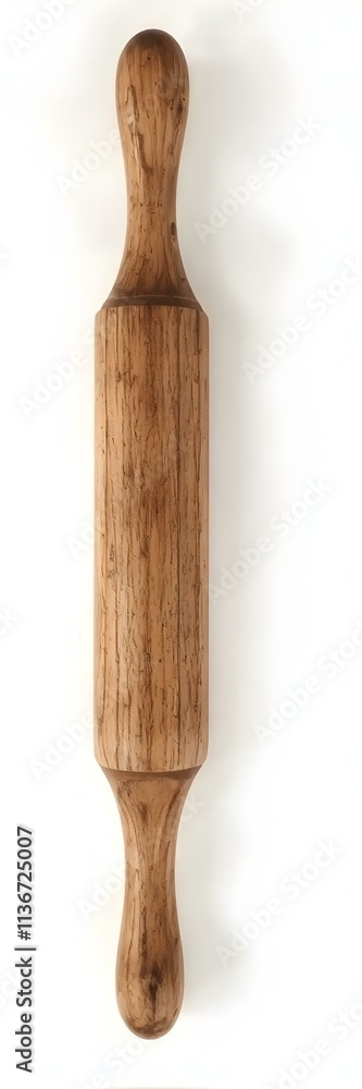 Naklejka premium A classic wooden rolling pin with smooth handles, isolated on a white background, full depth of field.