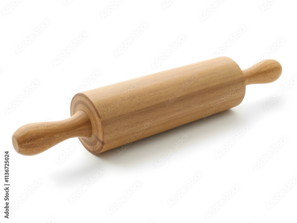 A classic wooden rolling pin with smooth handles, isolated on a white background, full depth of field. A classic wooden rolling pin with smooth handles, isolated on a white background, full depth of field.