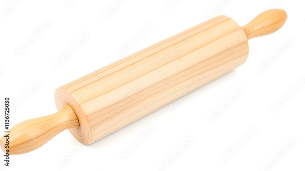 A classic wooden rolling pin with smooth handles, isolated on a white background, full depth of field. A classic wooden rolling pin with smooth handles, isolated on a white background, full depth of field.