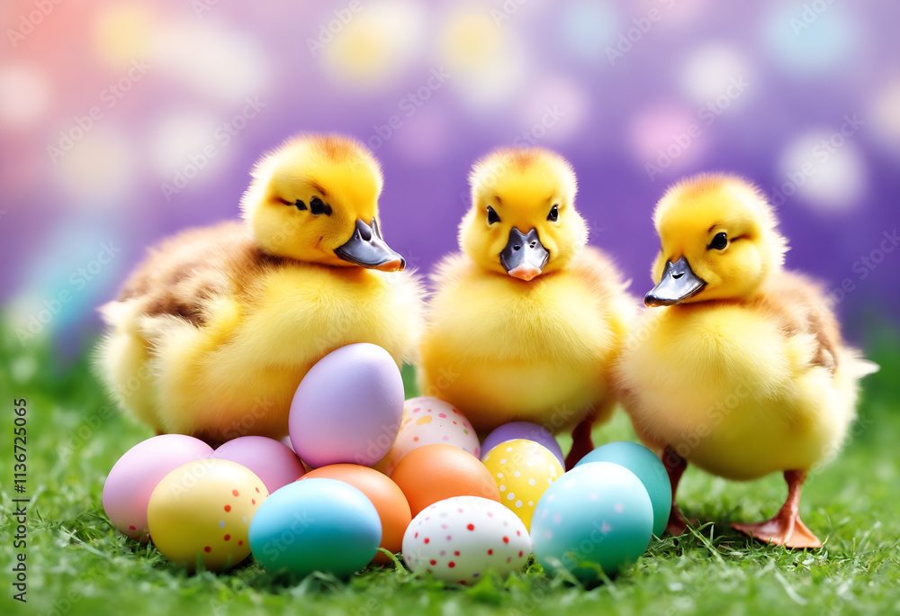 Easter colored eggs and ducklings Easter colored eggs and ducklings