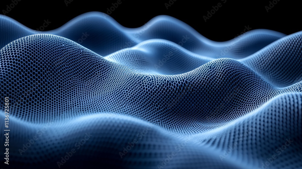 A 3D rendering of a blue wave pattern on a black background A 3D rendering of a blue wave pattern on a black background