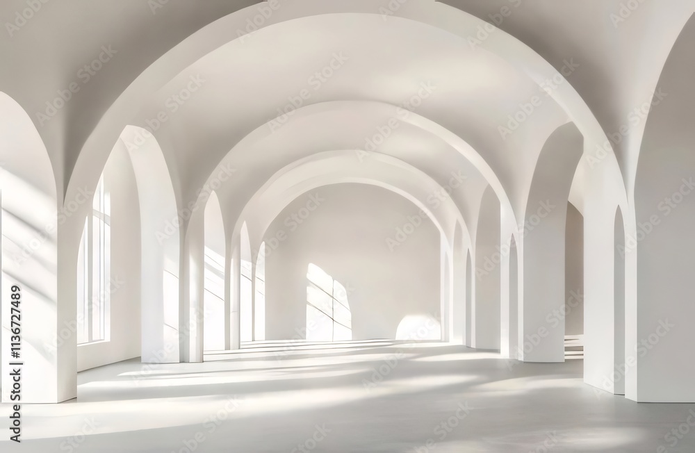 White arched room, empty space, daylight. White arched room, empty space, daylight.
