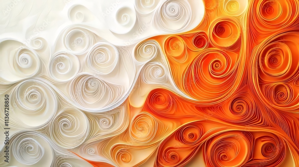 Abstract art of white and orange paper swirls. Abstract art of white and orange paper swirls.